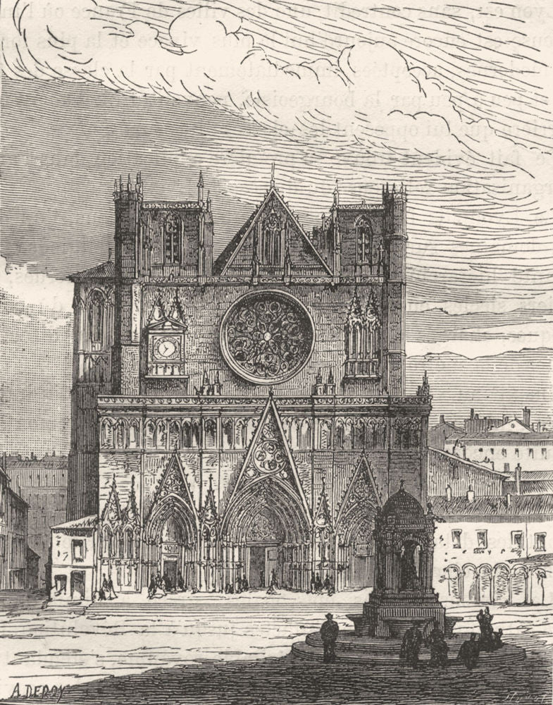 RHÔNE. Lyon. La Cathedrale de Lyon 1880 old antique vintage print picture